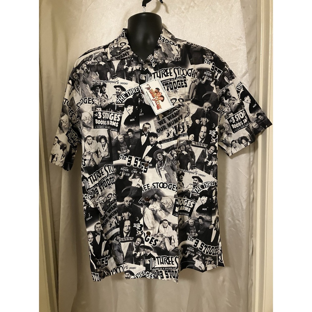 VTG‎ NOS Max Boxxer Three Stooges All Over Print Button-Up Shirt XL USA NWT